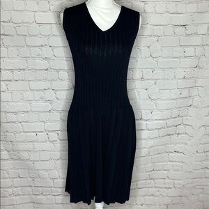 Classic St. John Black Knit Pleated Sleeveless Dress